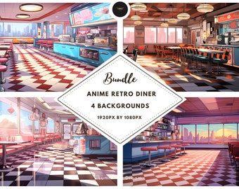 Anime Retro Diner Cafe, Vtuber Background, Teams, Zoom, Twitch, Twitch Banner, PNGtuber, Digital Wallpaper, Interior Room, Lofi, PNGs, 16:9
