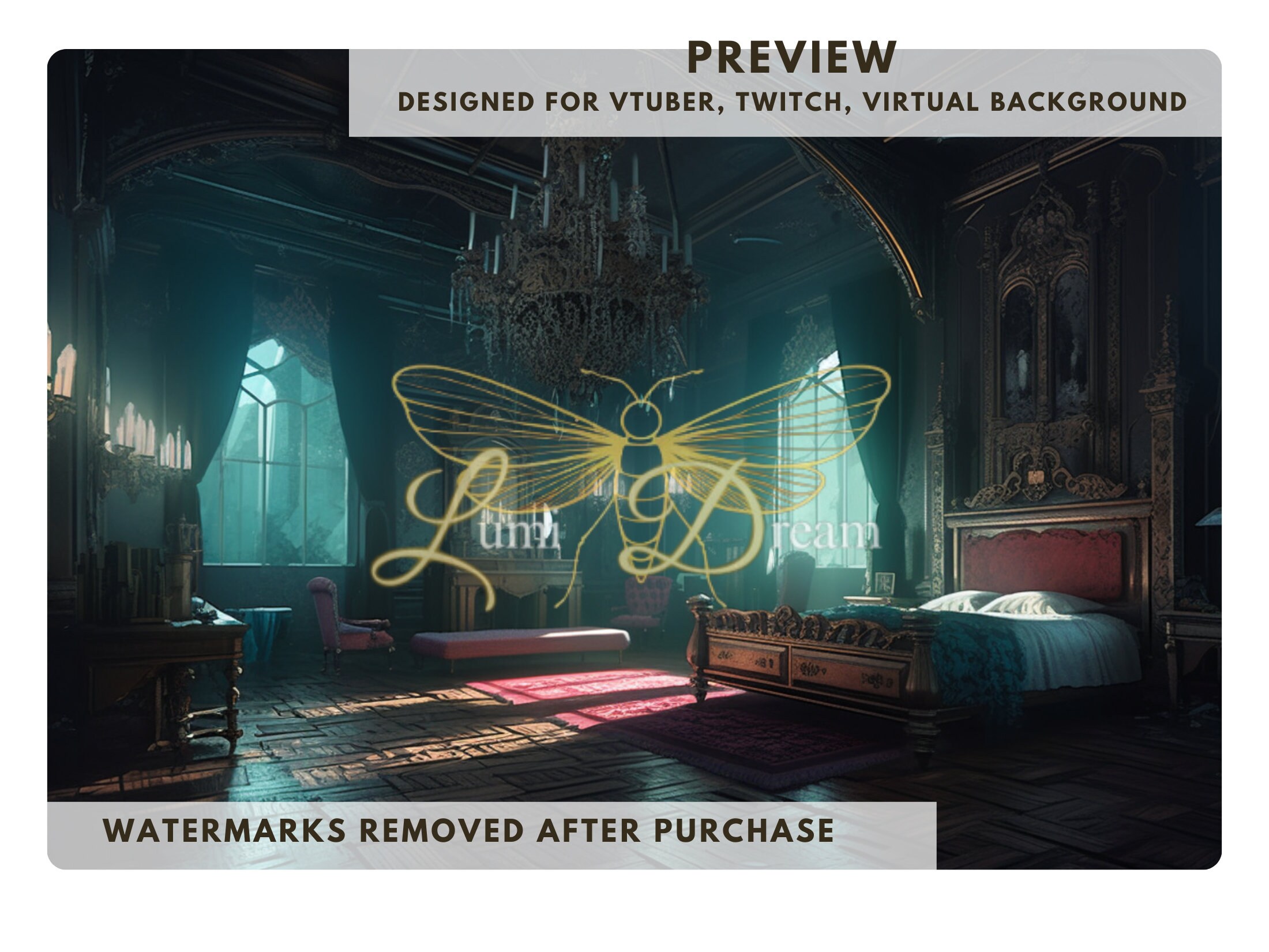 Gothic Bedroom at Twilight, Vtuber Virtual Background for Zoom, Teams ...