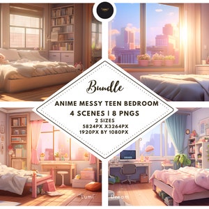 Anime Messy Teen Pink Bedroom, Vtuber Background Scene for Twitch, Zoom, Teams, Banner, Interior Room, Sublimation, Scrapbooking 8 PNG, 16:9