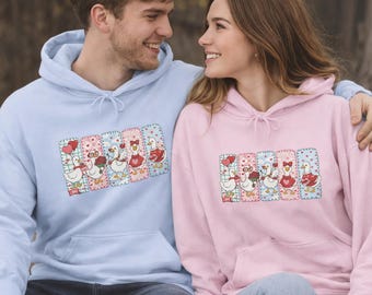 Valentine Ducks Illustration Hoodie | Cute Heart, Cupid & Floral Duck Design