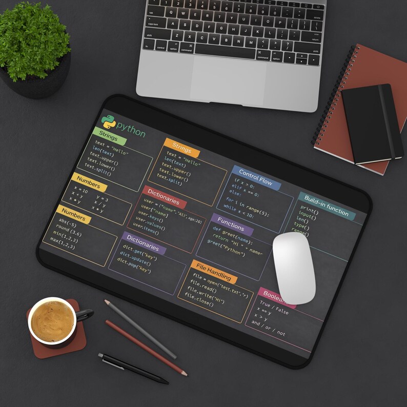 Python Cheat Sheet Desk Mat | Coding Mouse Pad, Programmer Desk Pad image 2