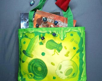 Gelatinous Cube D&D Canvas Tote Bag, RPG Dice, Double-Sided