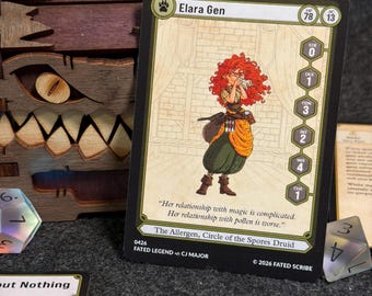 DnD NPC Card Set, Elara Gen Circle of Spores Druid, Physical Trading Cards, 5e Stat Block Items Homebrew Spell, TTRPG Gift, Grab & Go DnD