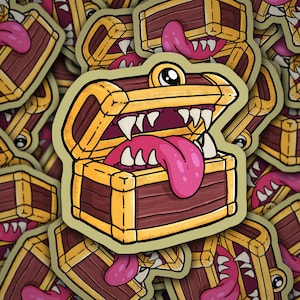 Nabootsende D&D-vinylsticker | Schattige monster-chibi-sticker | Sticker Dungeons and Dragons cartoon | Kritieke rol | Laptopsticker | Baldurspoort