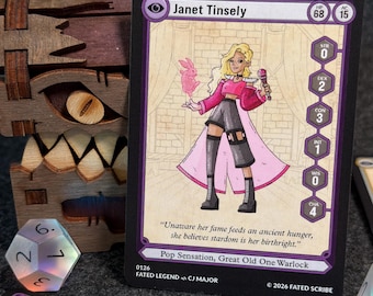 DnD NPC Card Set, Janet Tinsley Warlock Pop Sensation, Physical Trading Cards, 5e Stat Block Items Homebrew Spell, TTRPG Gift, Grab & Go DnD