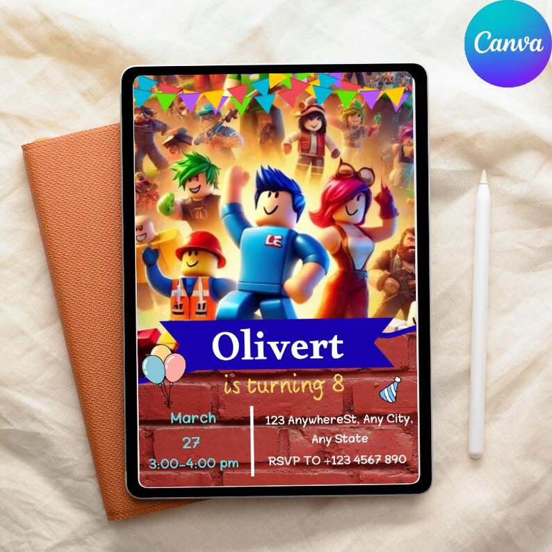 Roblox Boys Birthday Card, Game Party Invitation, Editable Template for ...