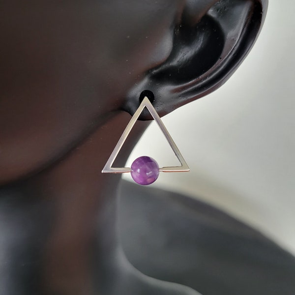 Ohrringe, Ohrstecker, 925-Silber, geometrische Form, Ohrschmuck, Geschenk, Monatsstein, Geburtsstein, Edelsteinohrringe, Perle, Amethyst