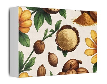 Satin Canvas Art Print, Nutmeg Wall Decor, Kitchen Home Decor, Foodie Gift, Spice Lover Gift, Botanical Artwork