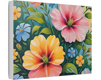 Canvas Print, Bold Floral Wall Art in Vibrant Summer Colors, Stretched Satin Art, Home Decor, Office Decoration, Gift for Her, Unique Room