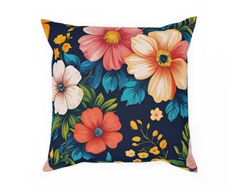 Floral Decor Cushion, Cozy Throw Pillow for Home, Gift for Her, Boho Decor, Summer Home Accents, Decorative Pillow