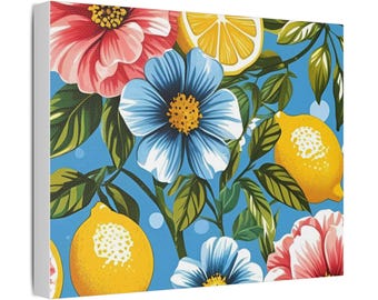 Canvas Print, Bold Floral Wall Art in Vibrant Summer Colors, Stretched Satin Art, Home Decor, Office Decoration, Gift for Her, Unique Room