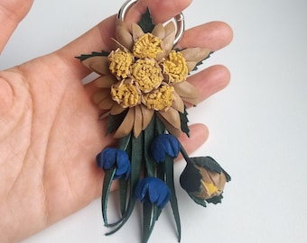 Encanto de bolso de flores Edelweiss, encanto de bolso, cuero de encantos de bolso, llavero de cuero con flor de montaña, encanto de bolso de cuero, regalo para ella