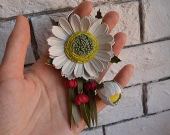 Handmade Leather Daisy Bag Charm, Pink Bell Accent
