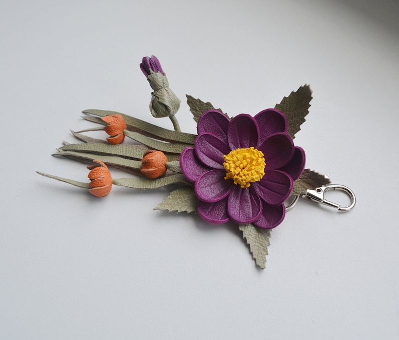Lilac Leather Flower Keychain orangelilac Field Flowerpurse - Etsy