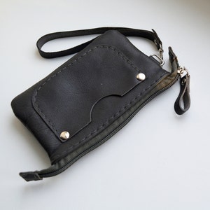 Cartera de cuero hecha a mano para mujer, billetera de cuero gris con bolsillo y cierre de cremallera, billetera de cuero para dinero, regalo para ella