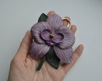 Lilac Orchid,Genuine Leather Flower Bag Charm Orchid,Pink orchid,Purse Charms orchid,Leather Keychain with orchid,Purse Charm