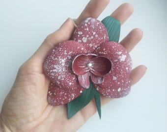 Phalaenopsis Orchid Bag Charm,wild flower,Genuine Leather Flower Purse Charms,Leather Keychain with orchid,pink flower,gift for her