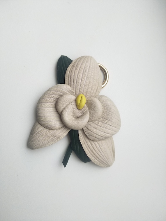 Orchid Flower Bag Keychain,genuine Leather Flower Bag Charm