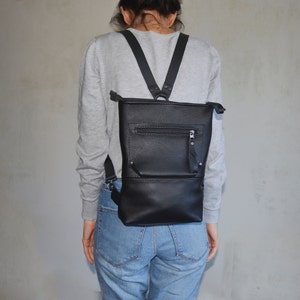 Black leather backpack with zipper and pockets,shoulder bag ,women's backpack,Natural leather backpack purse,Leather Rucksack,Real Handmade