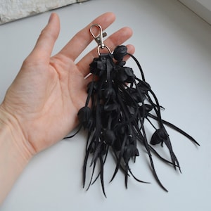 Leather black Rose,Genuine Leather Flower Bag Charm,Handbag Charm,Purse Charms Leather black,Flower Keychain with Roses,Leather Wallet Charm