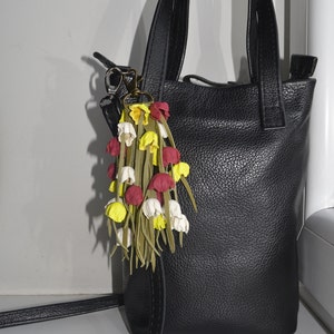 Leather roses Bag Charm,Keychain for Purse,Handmade gift for her, Purse Charm pink,white,yellow flowers,Handbag Charm,Leather Keychain