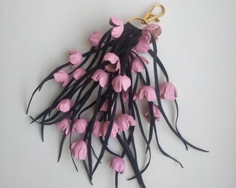 Pink  Bag Charm ,Leather Flower,gift for her,bouquet of roses