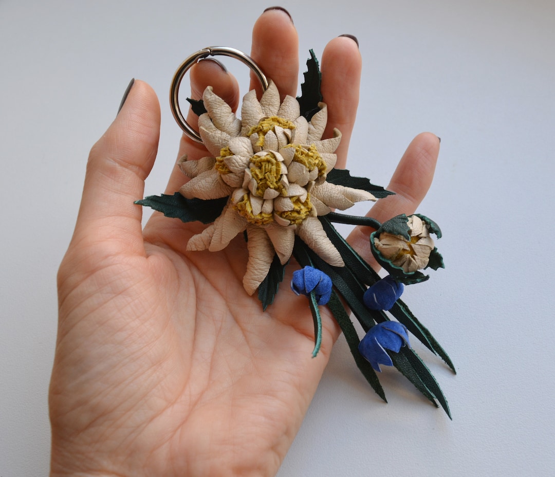 Genuine Leather Flower Bag Charm Edelweiss,handbag Charm,purse Charms ...