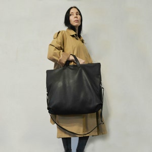 Große Ledertasche mit Top Griffen ,Beutel Clutch Oversized,Extra große schwarze Clutch Tasche,riesige Umhängetasche,SCHWARZES LEDER TOT,Leder Reißverschluss Tasche
