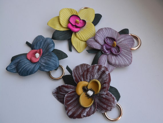 Pink Orchid,forest Orchid,genuine Leather Flower Bag Charm Orchid