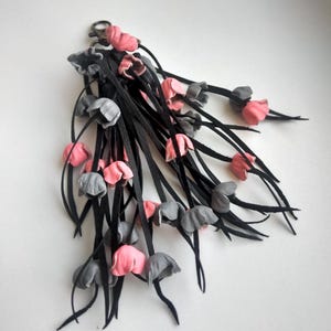 Pink and Gray Leather Wallet Pendant,Genuine Leather Flower Bag Charm,Handbag Charm,Purse Charms leather, Flower Keychain,gift for her