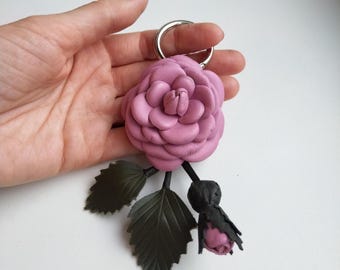 Pink Leather Rose Bag Charm