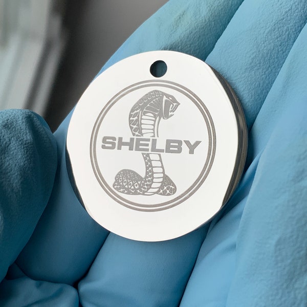 Llavero redondo Shelby cobra de acero inoxidable pulido espejo. Personalización personalizada posible