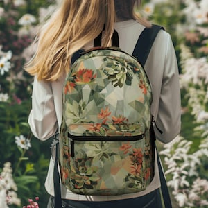 Sac à dos géométrique avec succulentes, joli imprimé nature, cartable, sac à dos géométrique sympa, motif désert, sac pour plantes, joli cartable, s'amuser pour la rentrée