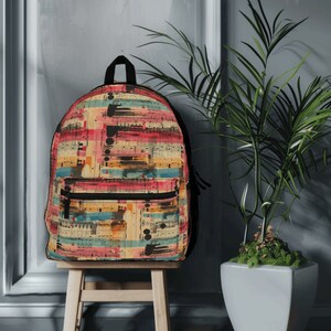 Sac à dos avec carte de musique rétro, motif coloré, impression géométrique abstraite, cartable de printemps, joli sac à dos d'école, cadeau Gilobetrotter, sac de voyage