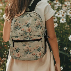 Sac à dos d'avril pois de senteur, joli motif floral, cartable à fleurs, sac à dos d'école pour enfants, cadeau pour adolescente, fleurs de naissance, cottagecore