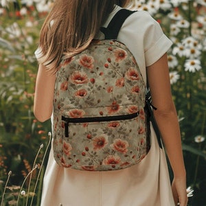 Sac à dos coquelicots d'août, joli motif floral, cartable à fleurs, sac à dos d'école pour enfants, cadeau adolescente, fleurs de naissance, cadeau cottagecore