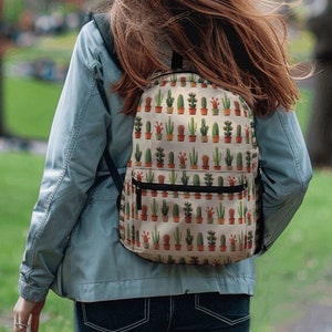 Joli sac à dos avec cactus, joli motif de cactus, impression de plantes du désert, cartable de printemps, sac à dos d'école pour enfants, cadeau pour globe-trotter, sac de voyage amusant