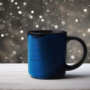 レコード グルーヴ コーヒー カップ、レコード愛好家へのギフト、ミュージック マグ、ブラック ブルー、クールなデザイン、レコード、ミュージシャン、音楽愛好家、レコード スノブ、レコード ストア