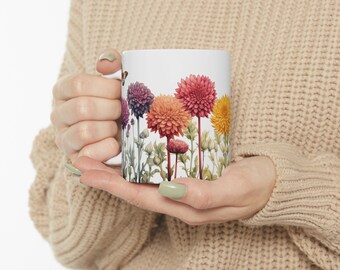 November Chrysanthemum Birth Flower Ceramic Mug, Botanical Design, Floral, Flower Lover, November Birthday, Great Gift, Pretty Coffee Cup
