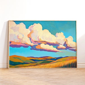 Sunny Sky and Mountain View Landscape Wall Art, Painting Big Clouds Art, Clouds Decor Art, Printable Wall Art,Downloadable PRINTABLE Digital