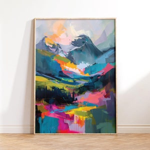 Colorful Abstract Mountains Wall Art, Painting Rocky Mountain Art, Cabin Decor Art, Printable Wall Art, Downloadable PRINTABLE Digital