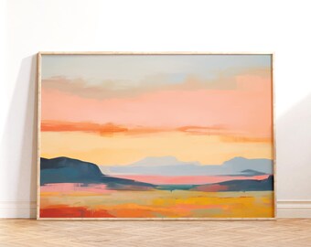 Pastel Earth tone Landscape Wall Art, Painting Serene sunset Art, Cabin Decor Art, Printable Wall Art, Downloadable PRINTABLE Digital