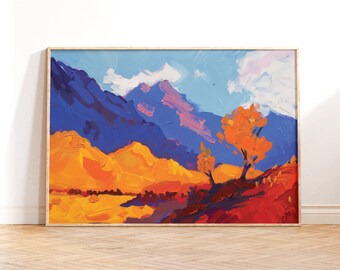 Pintura de paisaje desértico rojo anaranjado, arte del suroeste (descarga digital)