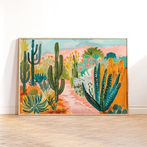 Art mural jardin de cactus, peinture art paysage cactus, art déco sud-ouest, art mural imprimable, téléchargement numérique imprimable