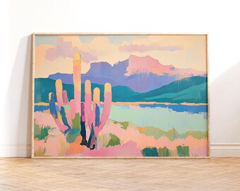 Pintura abstracta de paisaje desértico, arte del suroeste (descarga digital)