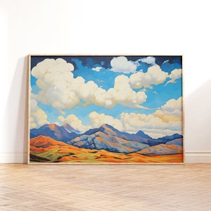 Bright Clouds and Mountains Landscape Wall Art, Painting Clouds Art, Clouds Decor Art, Printable Wall Art, Downloadable PRINTABLE Digital