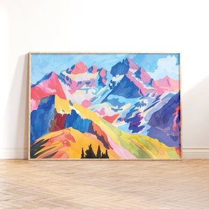 Colorful Rocky Mountains Wall Art, Painting Mountain Landscape Art, Cabin Decor Art, Printable Wall Art, Downloadable PRINTABLE Digital