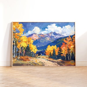 Fall Season Rocky Mountain Wall Art, Painting Mountain Landscape Art, Cabin Decor Art, Printable Wall Art, Downloadable PRINTABLE Digital