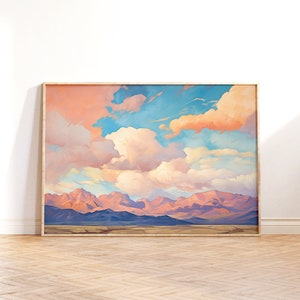 Pastel Sky View and Mountain Landscape Wall Art, Painting Clouds Art, Clouds Decor Art, Printable Wall Art, Downloadable PRINTABLE Digital