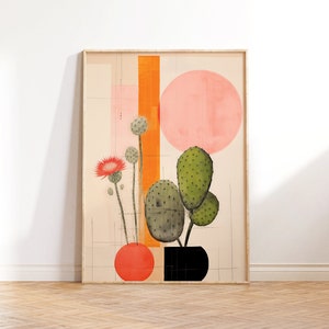 Art mural fleurs de cactus bio, art du paysage fleurs de cactus, art déco milieu du siècle, art mural imprimable, numérique imprimable téléchargeable